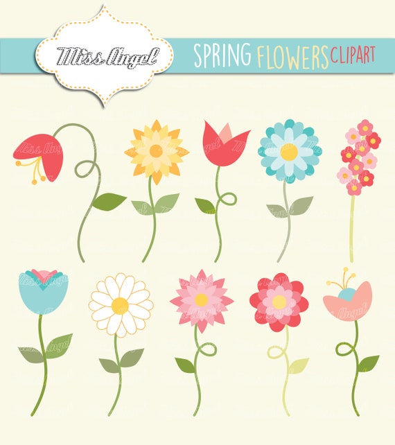 Spring Flowers CLIPART SET 10 Digital Flowers. Clip Art - Etsy Denmark