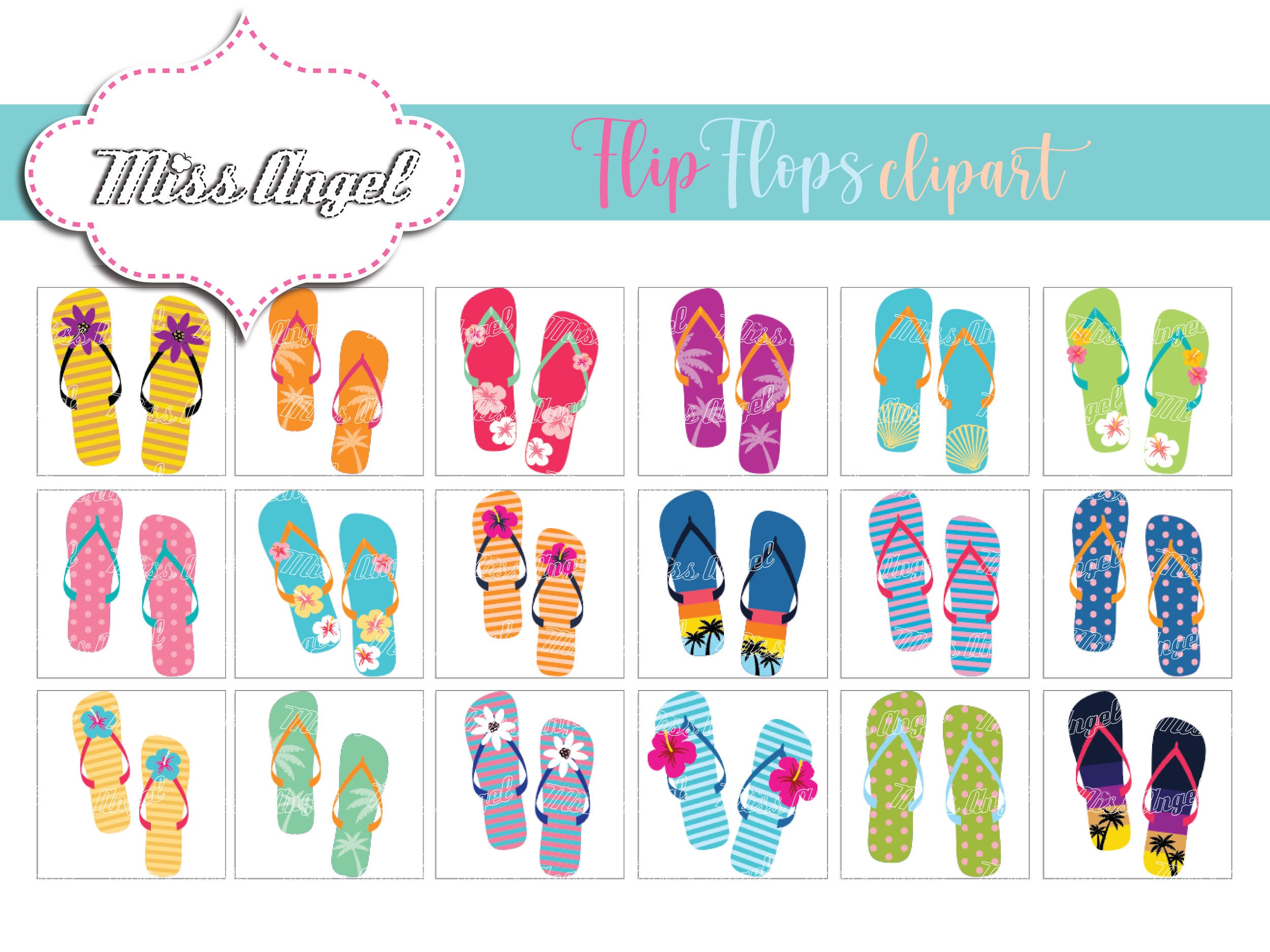Flip Flops Clipart. Summer Sandals Clip Art. Beach Flip Flop Thongs