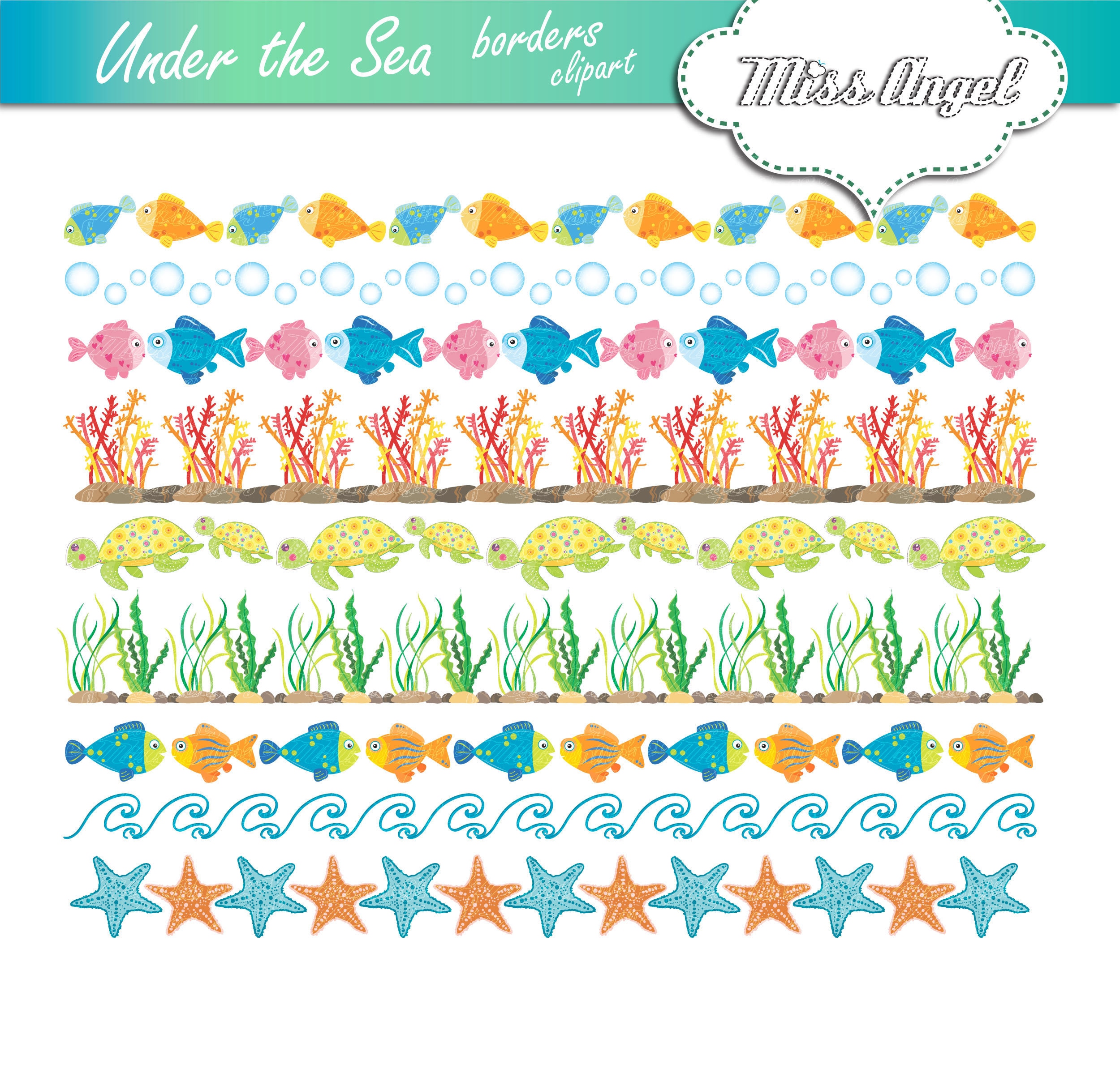 Under The Sea Borders Clipart Fish And Corals Digital Etsy