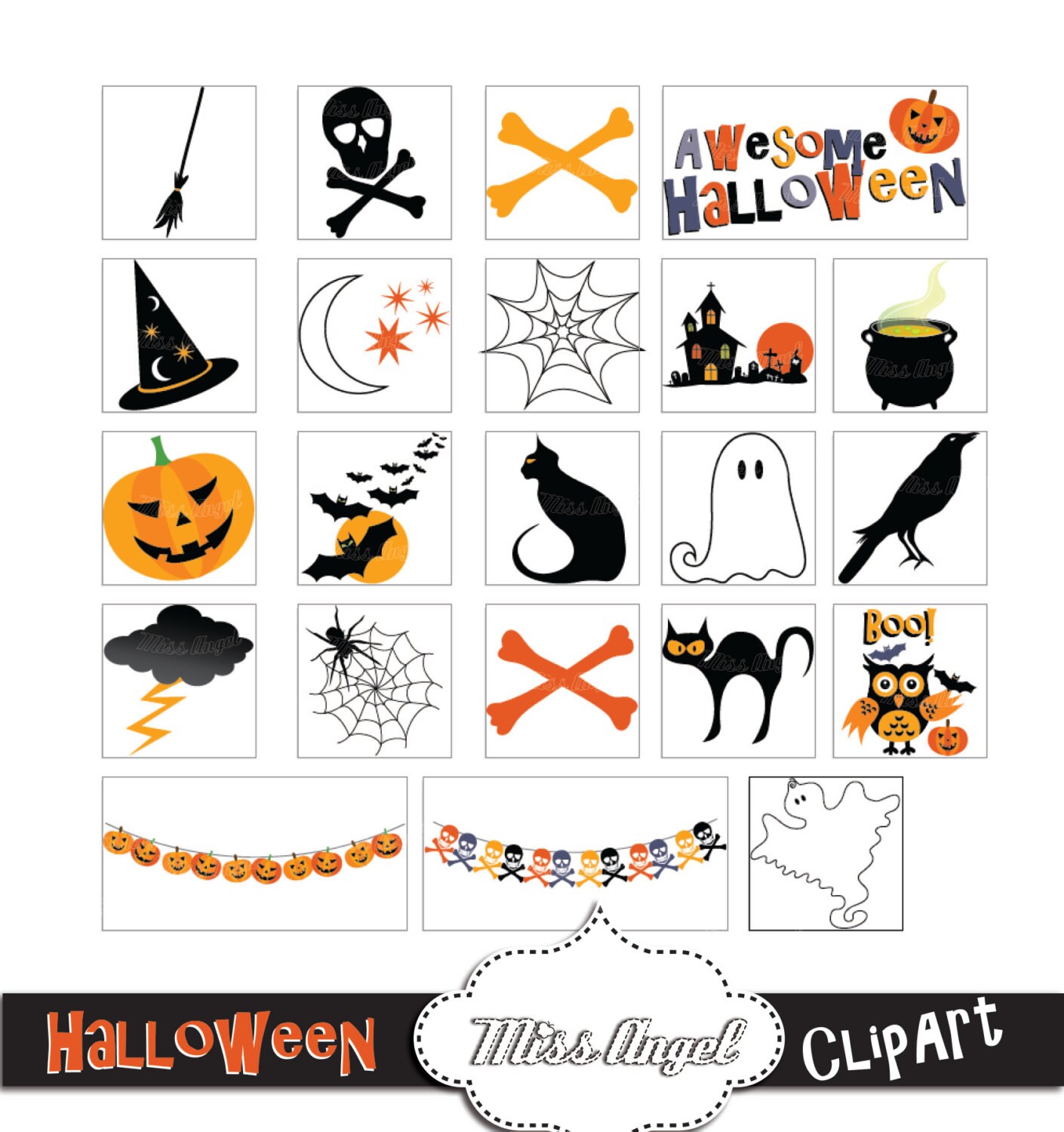 Halloween Clipart. 22 Halloween Printable Illustrations. - Etsy