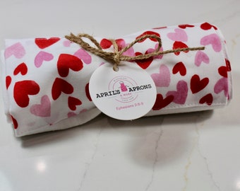 Flour Sack Dish Towel/ Red and Pink Hearts