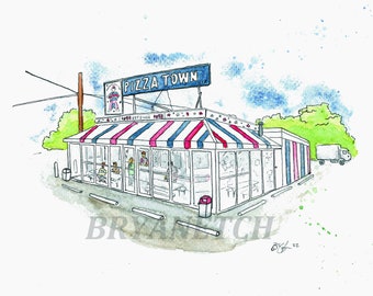 Pizza Town USA (Elmwood Park, NJ) 11x14” watercolor art print