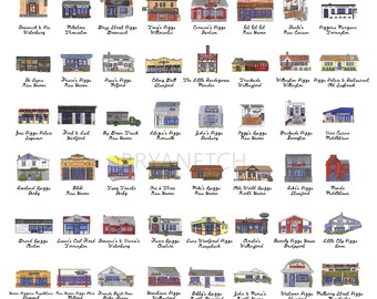 72 Connecticut Pizzeria Storefronts - Watercolor Poster Art Print by Bryan "Etch" Madden