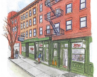Patsy's Pizzeria Harlem Watercolor 11x14" Art Print - NYC Pizzeria Painting by Bryan Etch