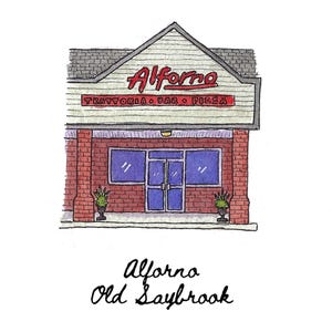 Alforno, Old Saybrook - Impresión artística en acuarela de 20 x 25 cm de Bryan Etch