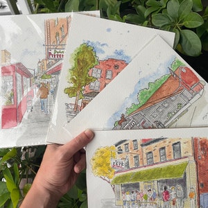 Pizzeria Watercolor Print Set of 4 - 8x10&quot; Prints (Any 4) - Art Prints - NY Pizzerias CT Apizza Jersey Pizza Prints - Choose Your Own