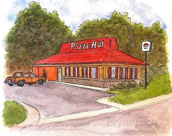 Pizza Hut Watercolor Art Print - 11x14"