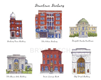 Downtown Danbury, Connecticut - Watercolor Art Print by Bryan Etch