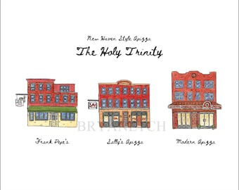 The Holy Trinity - New Haven Style Apizza Frank Pepe's, Sally's Apizza & Modern - 11x14” Watercolor Art Print