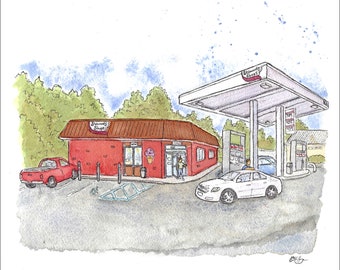 Watercolor Art Print - 8x10&quot; By Bryan Etch - Beloved Upstate NY / Adirondacks Convenience Store!