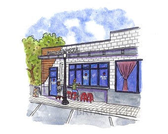 Famous Pizza (New Location) - Bethel, CT Watercolor Art Print by Bryan Etch