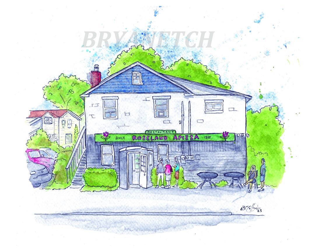 Roseland Apizza Derby CT 8x10 Watercolor Pizzeria Art Print by Bryan