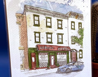 DeFazio's Pizza Troy NY - Impression d'art aquarelle 20 x 10 po. par Bryan Etch