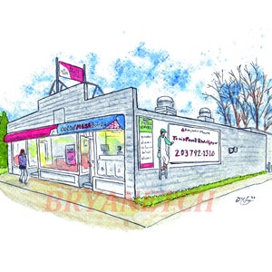 Bethel Pizza House - 20x25cm Aquarell Pizzeria Kunstdruck von Bryan Etch - Bethel, CT