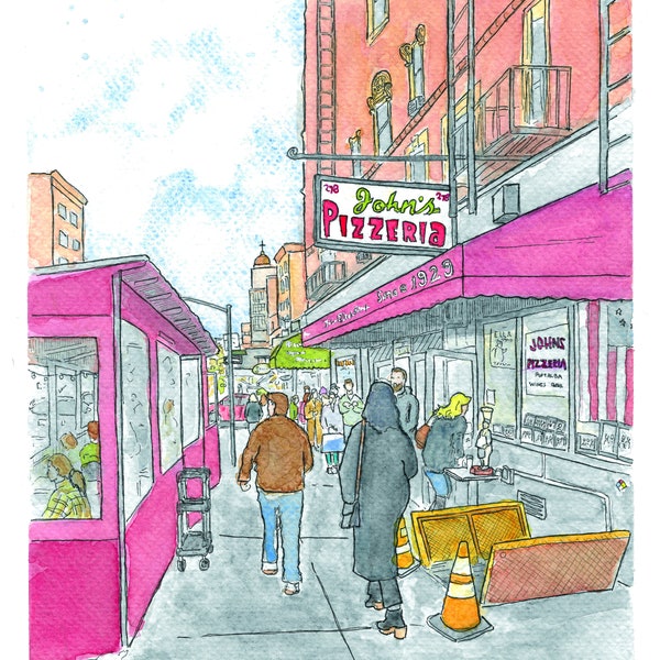 John's of Bleeker Pizzeria - 8x10" Watercolor Pizza Art Print by Bryan Etch