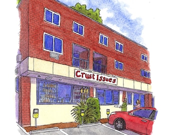 Crust Issues Pizza - Norwalk, CT Watercolor Art Print by Bryan Etch