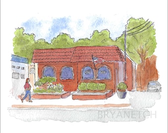 Ernie's Pizzeria Westville New Haven CT Watercolor Art Print 11x14”