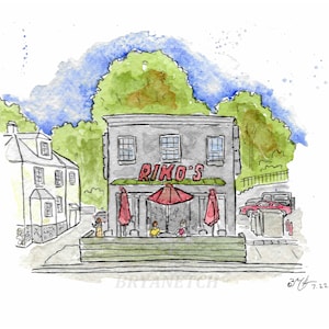 Riko's Pizza Stamford CT - 8x10" Watercolor Pizzeria Art Print by Bryan Etch