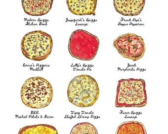 12 Connecticut Pizzas in Watercolor - 11x14” Art Print by Bryan Etch