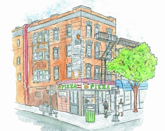DiFara Pizza Brooklyn New York - 11x14" Watercolor NYC Pizzeria Art Print by Bryan Etch