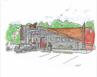 Kinchley's Tavern Pizza Ramsey NJ - 11x14" Watercolor Pizzeria Art Print by Bryan Etch