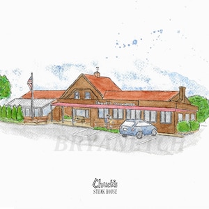 Chuck&#39;s Steakhouse Danbury CT - 8x10&quot; Watercolor Art Print by Bryan Etch