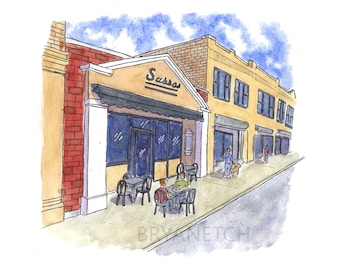 Sasso's Coal Fired Pizza - Torrington, CT Watercolor Art Print by Bryan Etch