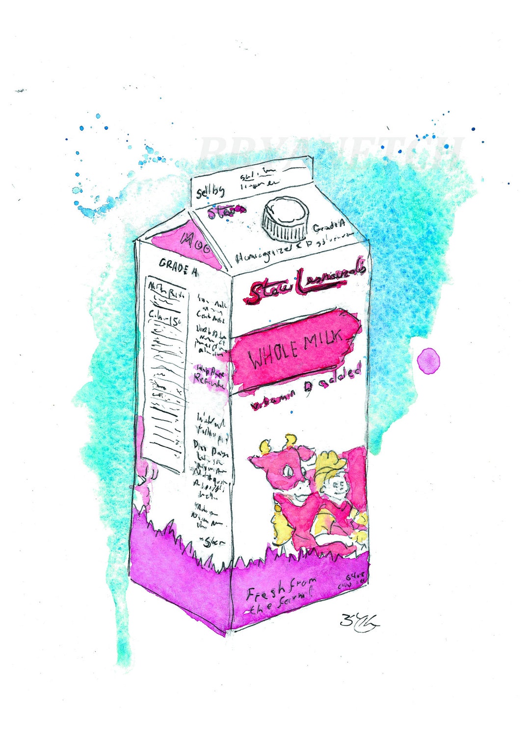 Stew Leonard's Milk Carton Watercolor Print 5x7 Etsy