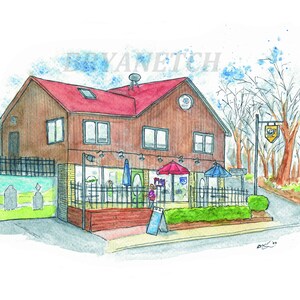 TK&#39;s American Cafe Danbury CT Watercolor Art Print - 8x10&quot;