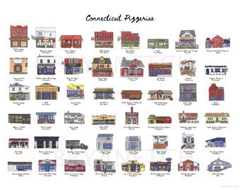 48 Connecticut Pizzeria Storefronts - Watercolor Poster Art Print by Bryan "Etch" Madden