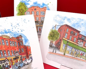 Pizzeria Watercolor Print Set of 3 - 8x10&quot; Prints (Any 3) - Art Prints - NY Pizzerias CT Apizza Jersey Pizza Prints - Choose Your Own