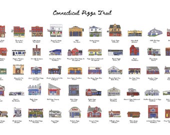 Connecticut Pizza Trail 50 - Watercolor Poster Art Print by Bryan "Etch" Madden