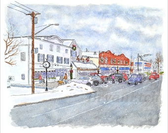 Ridgefield in the Snow - Main Street Ridgefield - 11x14” Print by Bryan Etch