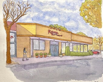 Roma Restaurant, Tuckahoe, NY Watercolor Art Print 11x14” - Westchester Pizzeria