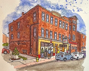 Sally’s Apizza New Haven, CT - 8x10&quot; Watercolor Pizzeria Art Print by Bryan Etch