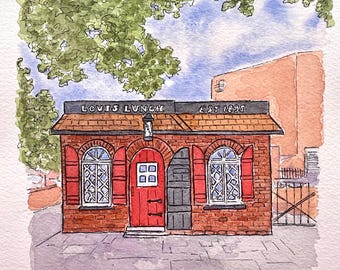 Louis Lunch - New Haven, CT - 11x14"  Watercolor Art Print by Bryan Etch - Connecticut's Home of the Hamburger