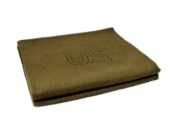 Military Style Army Green Wool Blanket with US Stamp