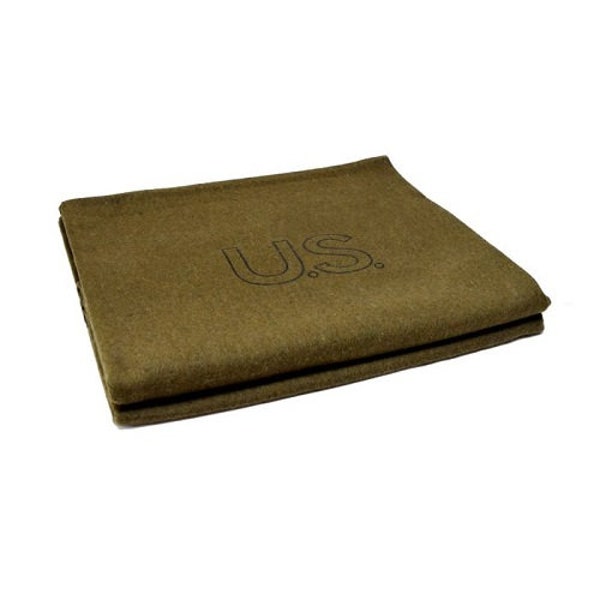 Military Style Army Green Wool Blanket with US Stamp