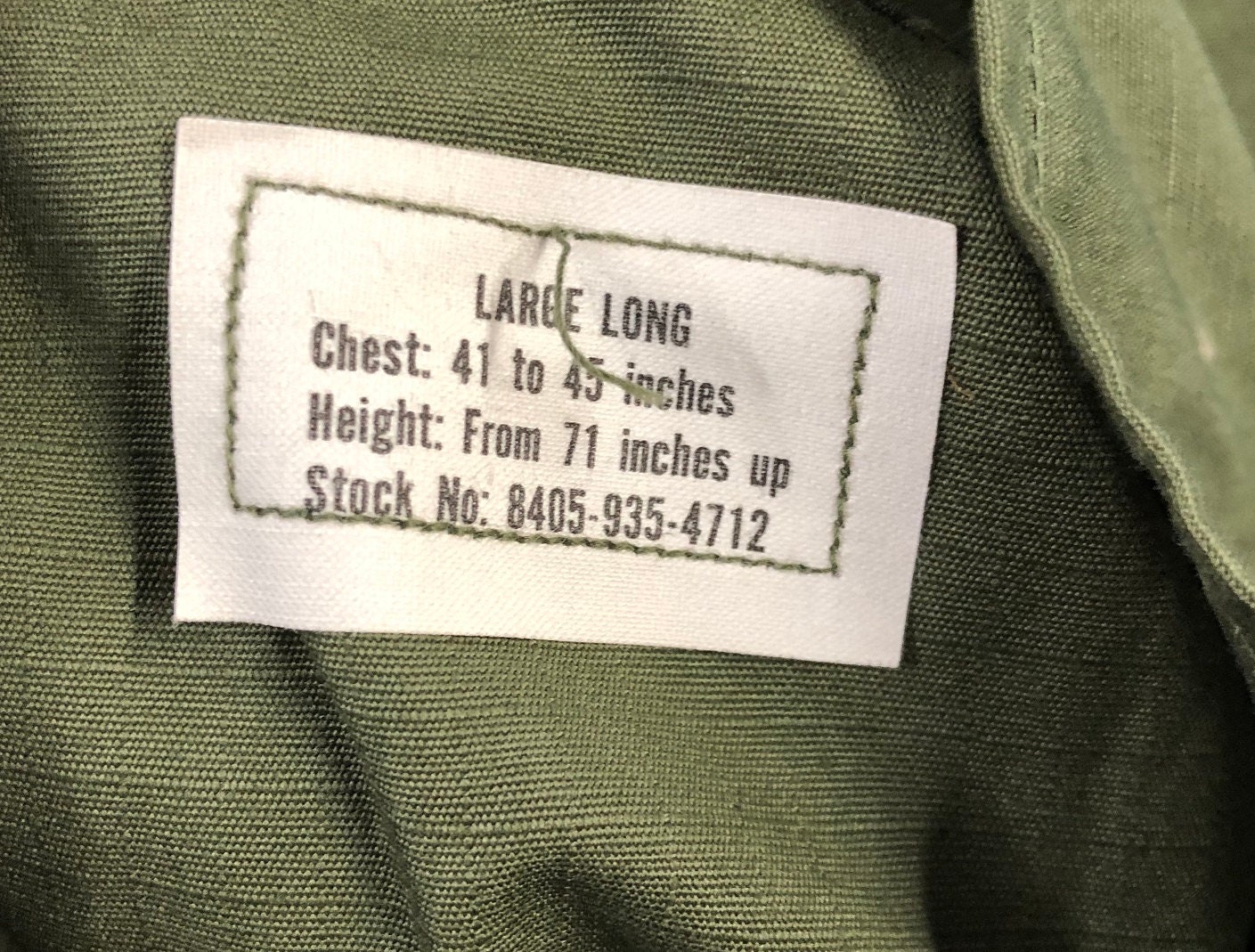 Genuine Vietnam Era Slant Pocket Jungle Jacket Size Large-long Unissued ...