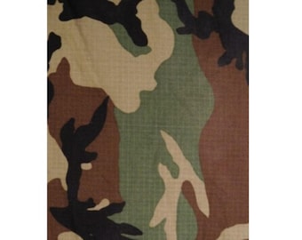 Camo Fabric | Woodland Camouflage Material | NYCO Nylon Cotton Rip Stop | Genuine Issue Military Fabric | Made in USA | By the Yard