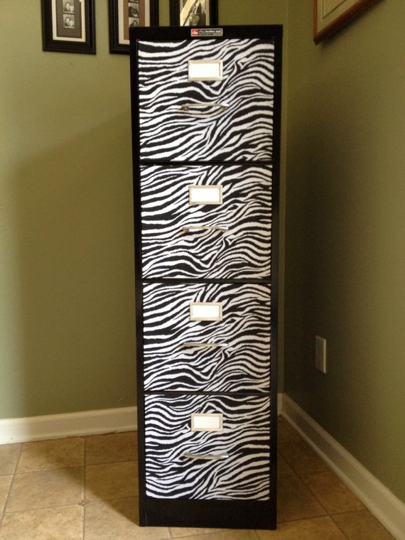 Items similar to 4 Drawer Zebra Print Filing on Etsy