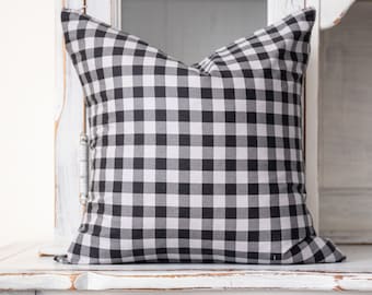 Gray and Black Gingham Buffalo Check 16 inch pillow cover