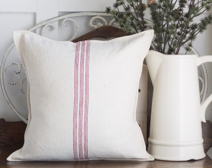 Farmhouse Striped Red Grainsack Pillow 16 X 16 Inch pillow Cover Tan and Red Etsy