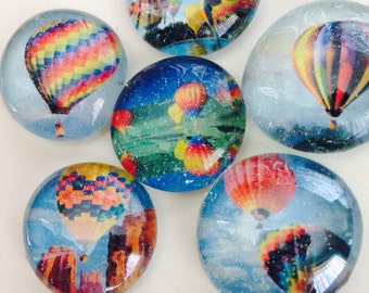 Colorful hot air balloon glass fridge magnets. One inch round cute glass magnets with premium neodymium magnets