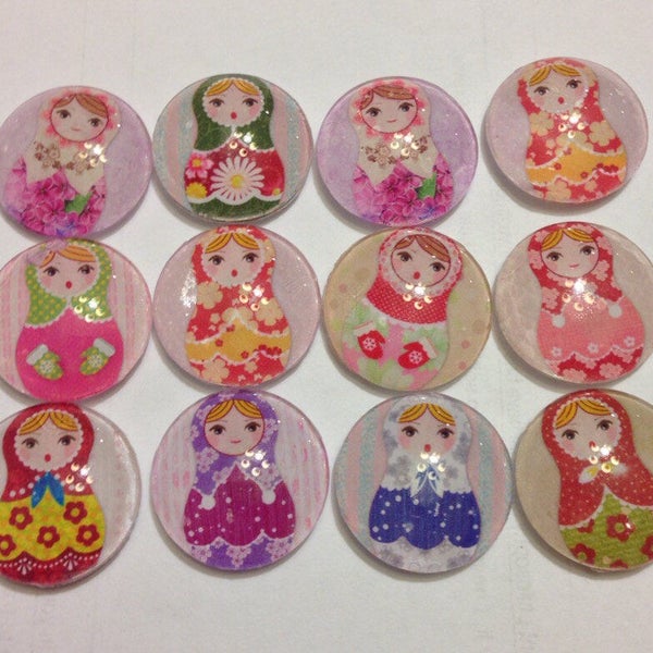 Russian Nesting doll glass fridge magnets, Matryoshka doll glass magnets in a variety of colors.  refrigerator magnets, glass magnets,