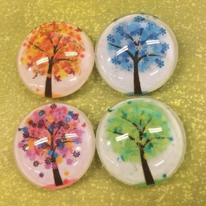 Colorful four seasons tree glass fridge magnets.  Refrigerator magnets, fridge magnets, glass magnets Set of four one inch round magnets