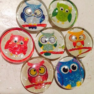 Cute owl glass magnets. Set of 7 colorful owl fridge magnets, approximately 1 round, refrigerator magnets image 5