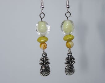 Tibetan Silver Pineapple yellow beaded earrings