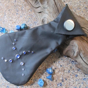 Black & blue leather dice coin bag pouch cosplay geeky dnd rocker biker