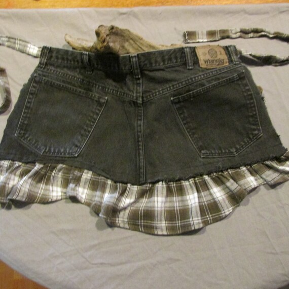 Black Jean Up-cycled Frayed Half Apron 